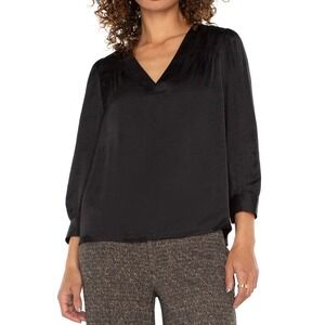 Liverpool Los‎ Angeles Black V Neck Pleated Sleeve Blouse Top Women's XS
